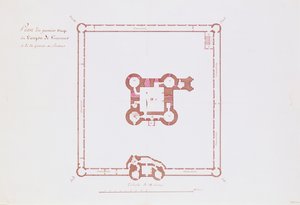 Plano para o primeiro andar do Donjon em Vincennes, 1810 (caneta e tinta no papel) de French School