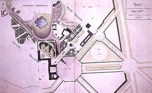 Plano do "Projeto de reunião dos dois jardins dos dois Trianons" em Versalhes, julho de 1808 (caneta e tinta e aquarela sobre papel) de French School