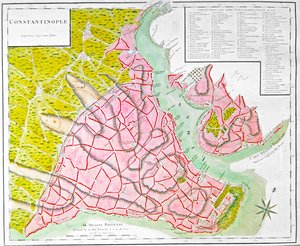 Plano de Constantinopla (gravura colorida à mão) de French School