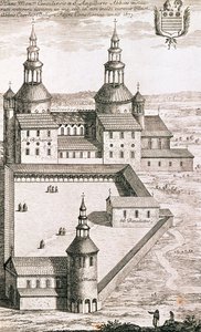 Plano da abadia beneditina de Saint-Riquier em 1673 de French School