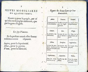 Planetas e sinais astrológicos tratados com humor - em "Almanach pour le temps pass", de Jean Guerin de French School