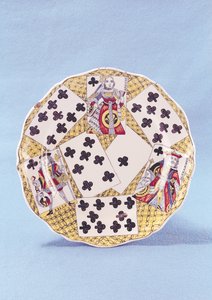 Placa decorada com um trompe loeil de cartas de baralho do século XVIII, Lille (faiança) de French School