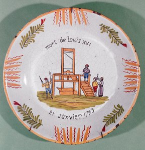 Placa com motivo revolucionário francês comemorativo da execução de Luís XVI em 21 de janeiro de 1793 (faiança) de French School