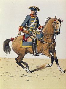 Policial, de, c.1750, montado, ligado, um, cavalo, 19o século, (color, engraving)