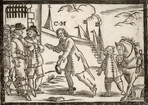 Panfletos políticos Mazarinade: Mazarin liberta os príncipes em Le Havre, madeira gravada de French School