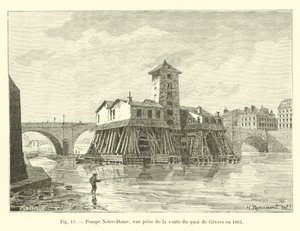Bomba Notre-Dame, vista tirada do cofre do cais de Gevres em 1861 de French School