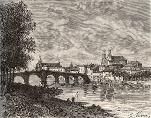 Pont-a-Mousson (Pont a Mousson) - Meurthe-et-Moselle - gravura em "La France illustree: geographie, histoire, administration statistique" de V.-A. Malt-Brown. 1884 de French School