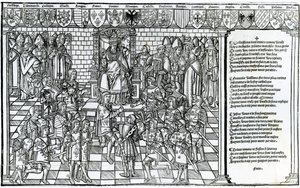Papa Urbano II presidindo o Conselho de Clermont em 1095 de French School