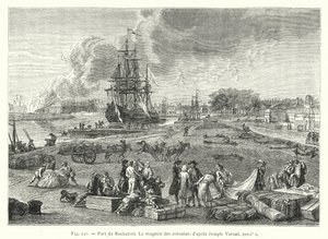 Porto de Rochefort, A Loja Colonial; depois de Joseph Vernet do século XVIII (gravura) de French School