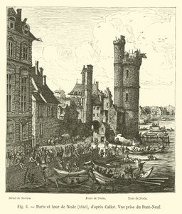 Nesle Gate e Tower, 1640, dapres Callot, Nova Ponte Vista de French School