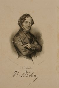 Retrato e assinatura de Hector Berlioz (1803-69)