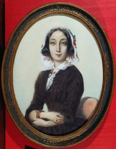 Miniatura do retrato de George Sand (1804-76) c.1840 de French School