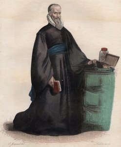 Retrato de Ambroise Pare (1509-1590), cirurgião francês. Ilustração de "Le Plutarque Français", de Edmond Mennechet de French School