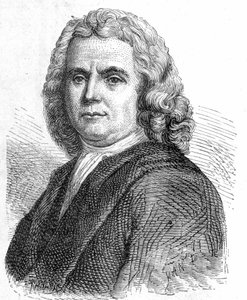 Retrato de Boerhaave Hermann (1668 - 1738), médico e químico holandês (adepto do iatromecanismo) - no "Álbum da Ciência; cientistas ilustres; Grandes descobertas" 1896. de French School