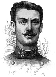 Retrato do Capitão Joseph Gallieni (1849-1916), soldado e explorador francês. Gravura em "Le Monde Illustré" n°254 de 9 de Abril de 1881. de French School