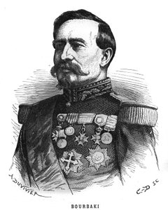Retrato de Charles Denis Bourbaki (1816-1897), oficial francês. Gravura em "Les Illustrations De L