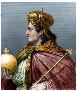 Retrato de Childebert II (v. 570 - 596), Rei da Austrália - em "Histoire des Francais" de Lavallee, gravura, sd. de French School