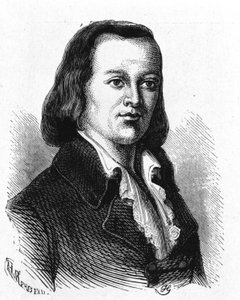 Retrato de Claude Chappe (1765 - 1807), engenheiro francês que fez o primeiro telégrafo aeriano - no "Album de la Science; cientistas ilustres; Grandes descobertas" 1896. de French School