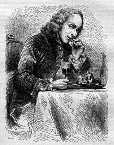 Retrato de Claude Henri de Fusee de Voisenon (1708-1775), religioso, poeta e dramaturgo francês, representado pelo pasteleiro de Cauterets. Gravura de 1858. de French School