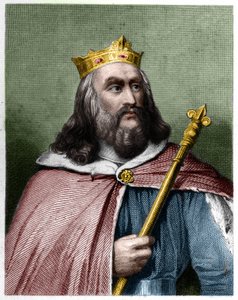 Retrato de Clotaire (Clothaire) II (584 - 628), Rei da Neustria e Rei dos Francos - em "Histoire des Francais" de Lavallee, gravura, sd. de French School