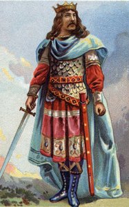 Retrato de Clotaire (Clothaire) IV, rei dos Francos de 716 a 718. Cromolitografia por volta de 1890. de French School