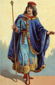 Retrato de Dagobert II, rei dos Francos de 711a 716. Cromolitografia por volta de 1890. de French School