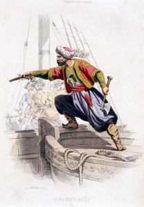 Retrato de Dragut - Reïs, pirata turco do século XVI - em "Histoire des pirages et corsaires de l