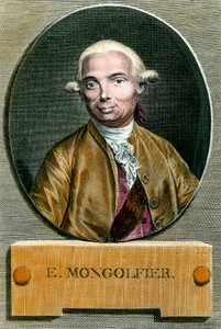 Retrato de Etienne de Montgolfier (1745 - 1799), inventor do balão de ar quente. Gravura do século XVIII. Colecção privada. de French School