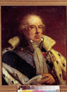 Retrato de François - Alexandre - Frederic, Duc de la Rochefoucauld Liancourt, economista (1747 - 1837) representado em traje de Par de France sob a Restauração (h s/t 0,72 X 0,57). Versailles. Musee du Chateau. de French School