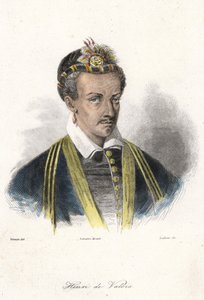 Retrato de Henrique III (1551 - 1589), Rei da França. (com um brinco). Gravura do século XIX. de French School