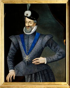 Retrato de Henrique IV (1553-1610) Rei de França. Ele tem o colar da insígnia da Ordem do Espírito Santo (Ordem do Espírito Santo). Pintura francesa anônima do século XVII. Óleo sobre tela. Dim: 0,95x1,13m. Menção obrigatória: Sully sur Loi de French School