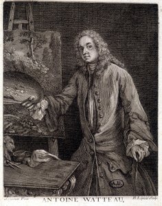 Retrato de Jean Antoine Watteau (1684-1721), pintor francês - gravura de French School