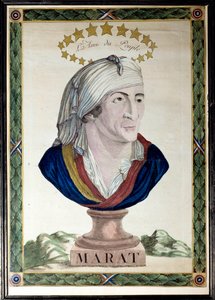 Retrato de Jean Paul Marat, médico, jornalista e político francês (1743-1793), o amigo do povo. Gravura com água forte e cinzel do século XVIII. Paris, Musee Carnavalet. de French School