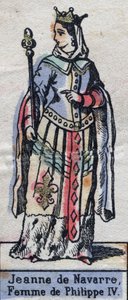 Retrato de Jeanne Iere de Navarra (1273-1304), esposa de Filipe IV de França. (dinastia Capetian). Ilustração de finais do século XIX. de French School