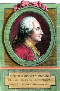 Retrato de Joseph de Montgolfier (1740 - 1810) inventor do balão de ar quente. Gravura do século XVIII. Colecção privada. de French School