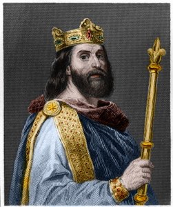 Retrato de Luís II o Begue ou o Faineant (846 - 879), Rei de França - em "Histoire des Francais" de Lavallee, gravura, sd. de French School