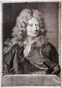 Retrato de Nicolas Boileau, também conhecido como Boileau Despreaux (Boileau-Despreaux) (1636-1711) poeta, escritor. Gravura para ilustrar a obra de M. Boileau Despreaux, com iluminações históricas, Volume 1, edição Fabre et Barillot de French School