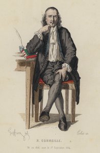 Retrato de Pierre Corneille, dramaturgo francês (gravura a cores) de French School