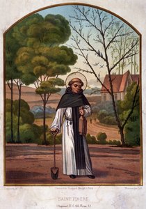 Retrato de São Fiacre (eremitério perto de Meaux), patrono do trabalho dos jardineiros do século XIX. de French School