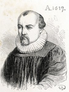 Retrato de Salomão de Causa (1576-1624), físico francês - em "Album of Science; ilustres estudiosos; Grandes Descobertas" 1896. de French School