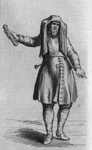 Retrato de um homem judeu segurando o Mezuzoth (Mezouzoth, Mezouzah, Mezouza). Gravura em "Le Magasin Picturesque" (Le Magasin Picturesque) de French School
