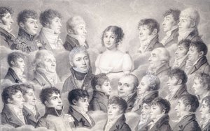 Retrato de uma jovem cercada por seus admiradores, de French School