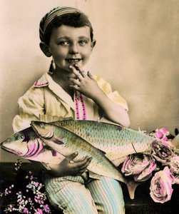 Retrato, de, um, menino, segurando, um, peixe, c.1898 de French School