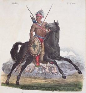 Retrato de um chefe Apache da região de Rio Colorado, na Califórnia, placa 22 de uma série de trajes Mexicains, c. de French School