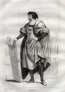 Retrato do pintor italiano Masaccio (Tommaso di Giovanni Cassai) (1401-1428) - Gravura de "Itália Pitoresca" - Pintura Histórica e Descritiva da Itália" de M. de Norvins, Ch. Nodier 1834-1836. de French School