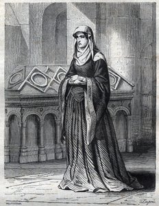 Retrato da freira beneditina que teria sido amante e irmã do Papa Gregoire XII e mãe de Eugene IV (Gabriele Condulmer 1383-1447). Gravura na "História dos Papas (...) Crimes da Rainha Rei e Imperadores através do Centúrnio de French School