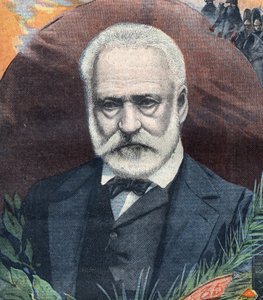 Retrato do escritor francês Victor Hugo (1802-1885). Gravura em " Le Petit Parisien" (O Petit Parisien) de French School