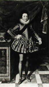 Retrato do Menino Luís XIII (1601-43) Rei de França e Navarra, c.1611 (óleo sobre tela) (foto a p/b) de French School