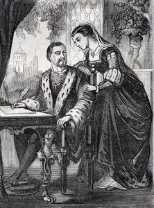 Retrato do Rei de França Henri II (1519-1559) e Diane de Poitiers (1499-1566)" (Retrato do Rei de França Henri II e Diane de Poitiers) - gravura - de French School