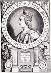 Retrato da Rainha da França Ana da Bretanha (1477-1514). Gravura de "Louis XII et Anne de Bretagne" de Paul Lacroix, ed. Georges Hurtrel de French School